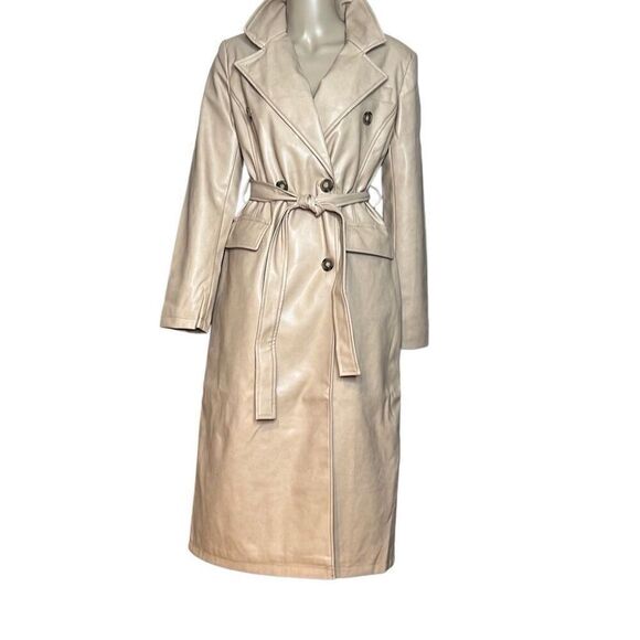 7 For All Mankind Vegan Faux Leather Trench Belted Coat NWT S - Picture 1 of 16